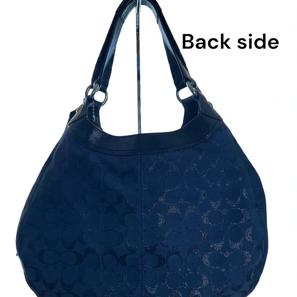 COACH Large Dark Blue Leather Trim Travel Business Functional Shoulder Handbag - Picture 2 of 12